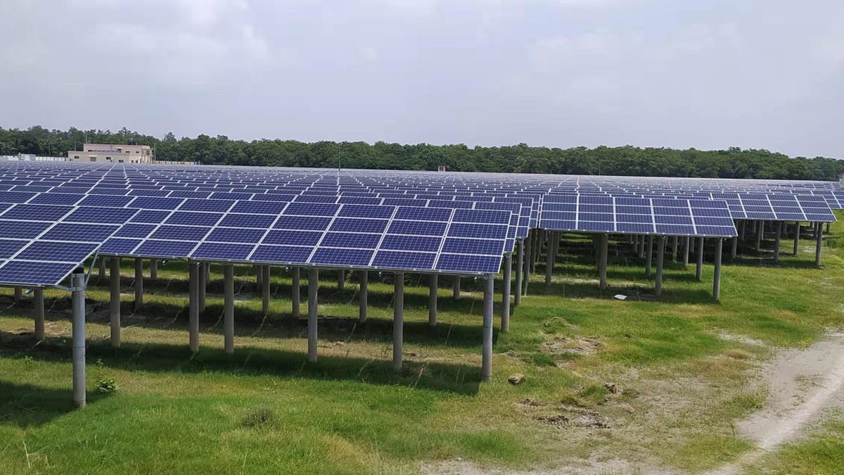 Ground-mounted solar array at the Sirajganj grid-connected solar photovoltaic power plant
